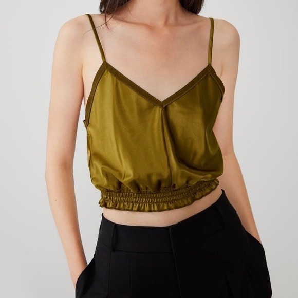Olive Green Satin Crop Top - Picture 2 of 3